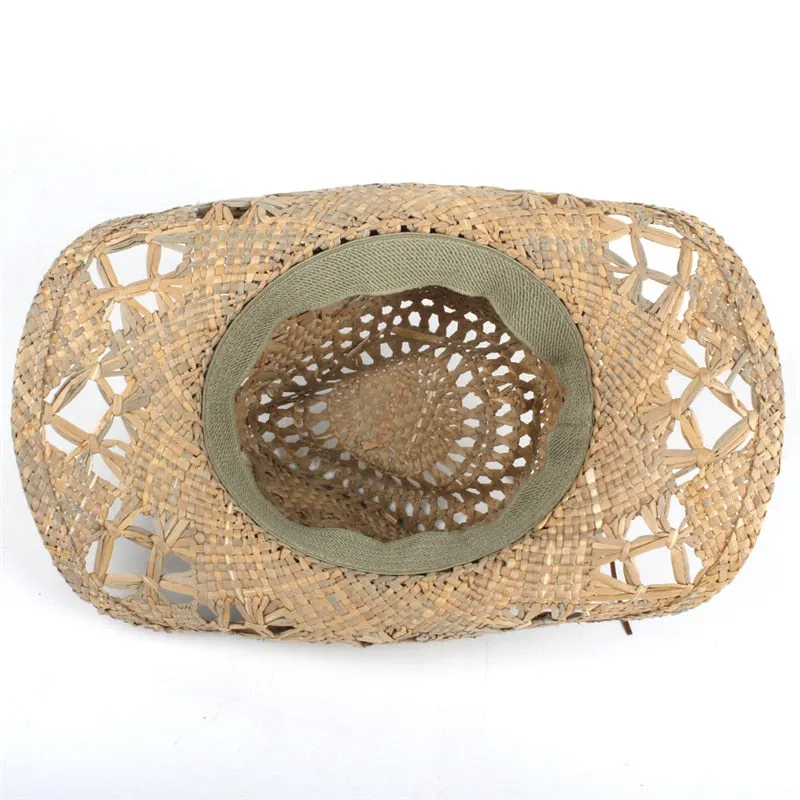 100% Natural Straw Cowboy Hat Women Men Handmade Weave Cowboy Hats