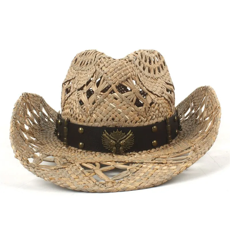 100% Natural Straw Cowboy Hat Women Men Handmade Weave Cowboy Hats