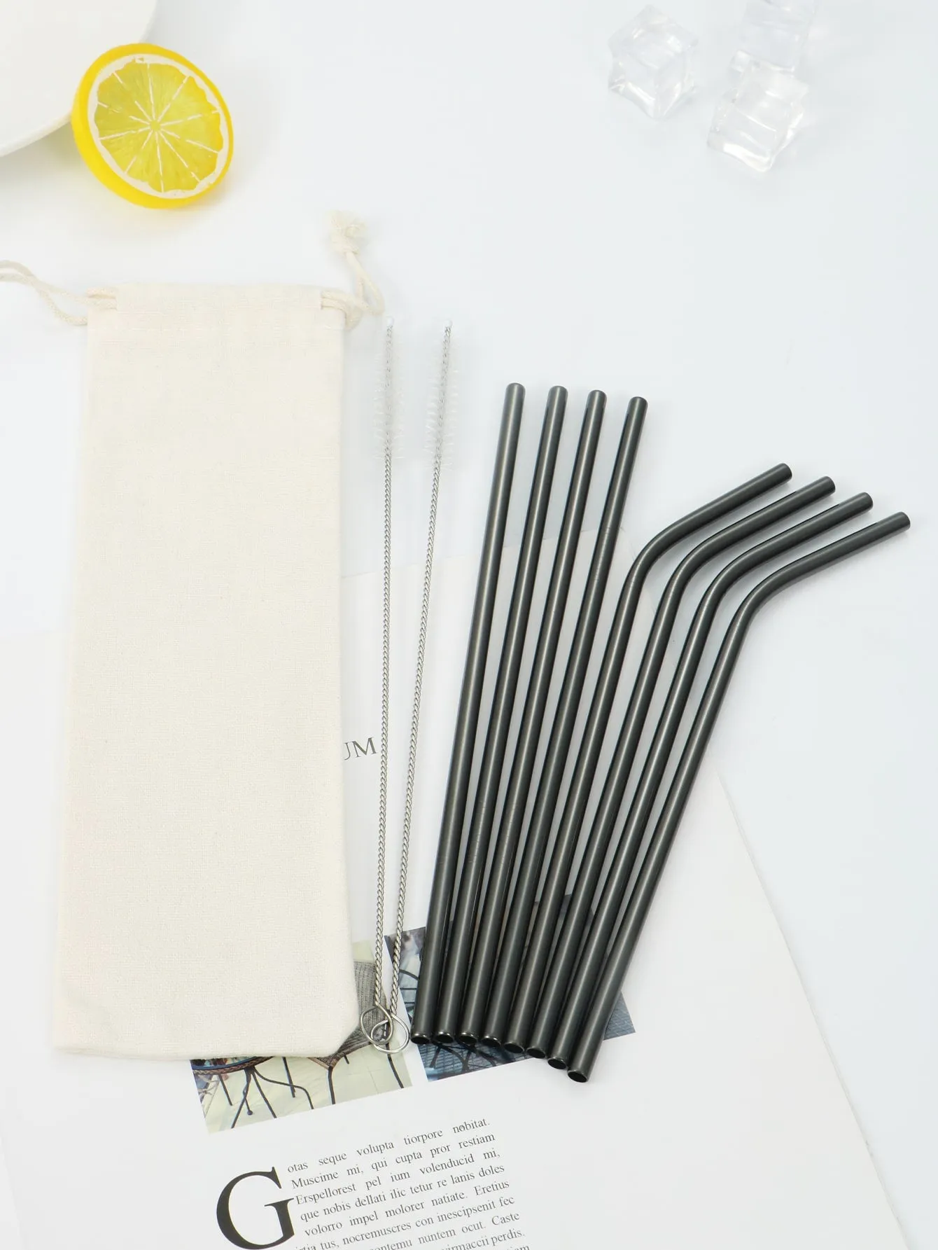 10pcs Stainless Steel Straw & 2pcs Cleaning Brush