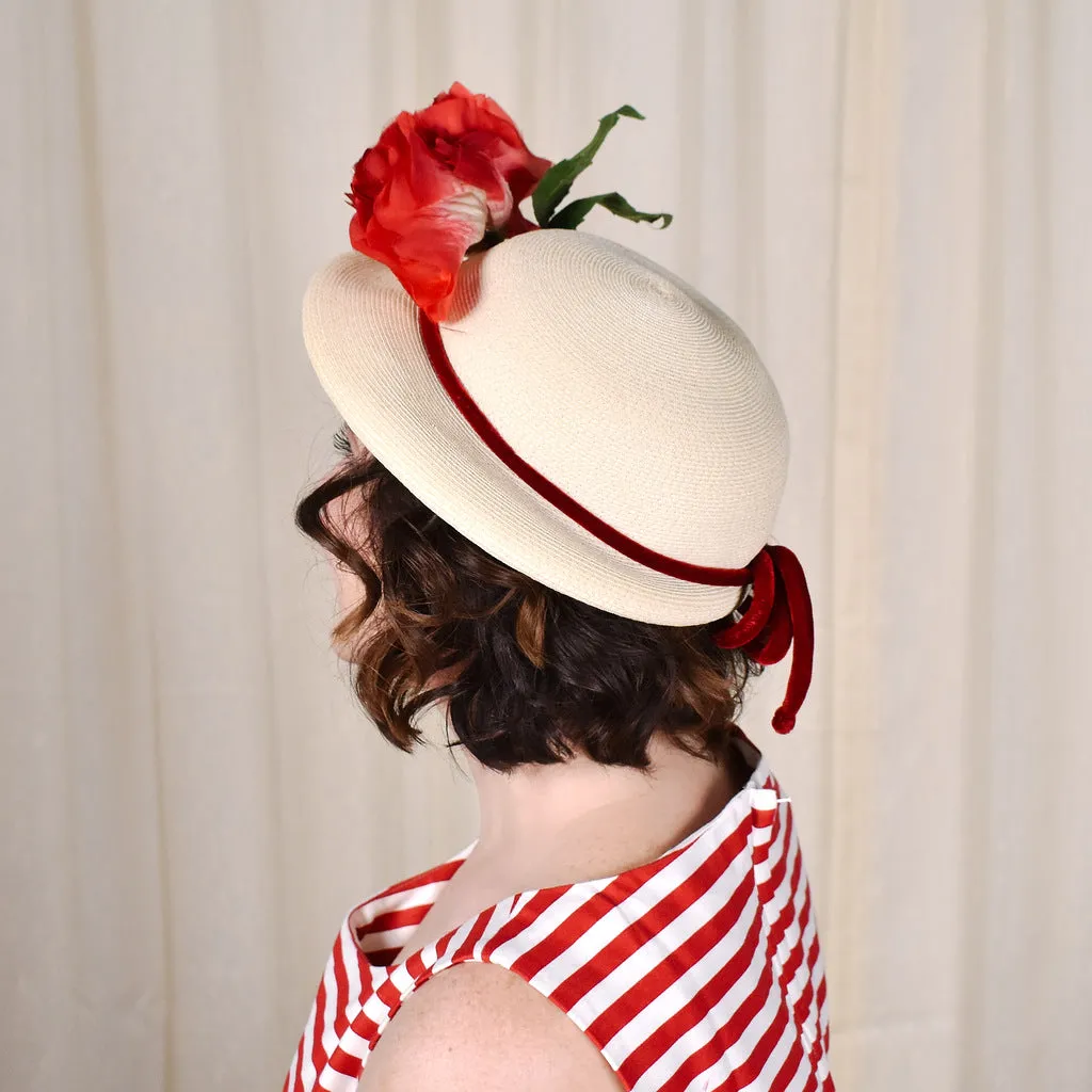 1950s Red Floral Vintage Straw Hat