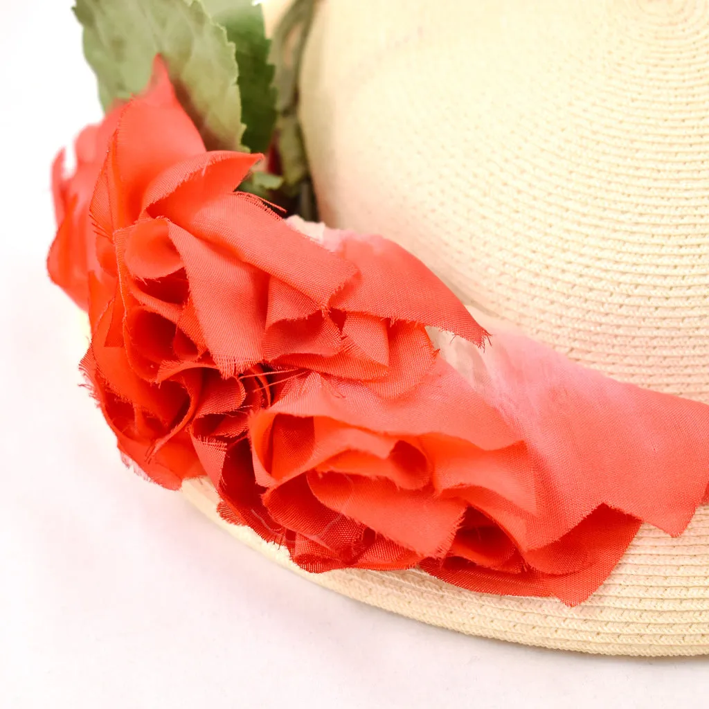 1950s Red Floral Vintage Straw Hat