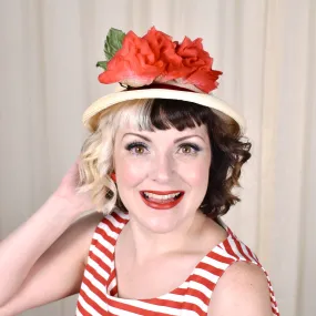 1950s Red Floral Vintage Straw Hat