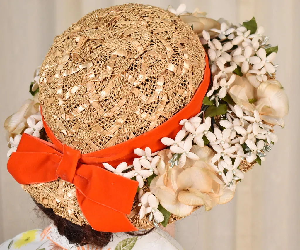 1950s Straw & Floral Brim Hat