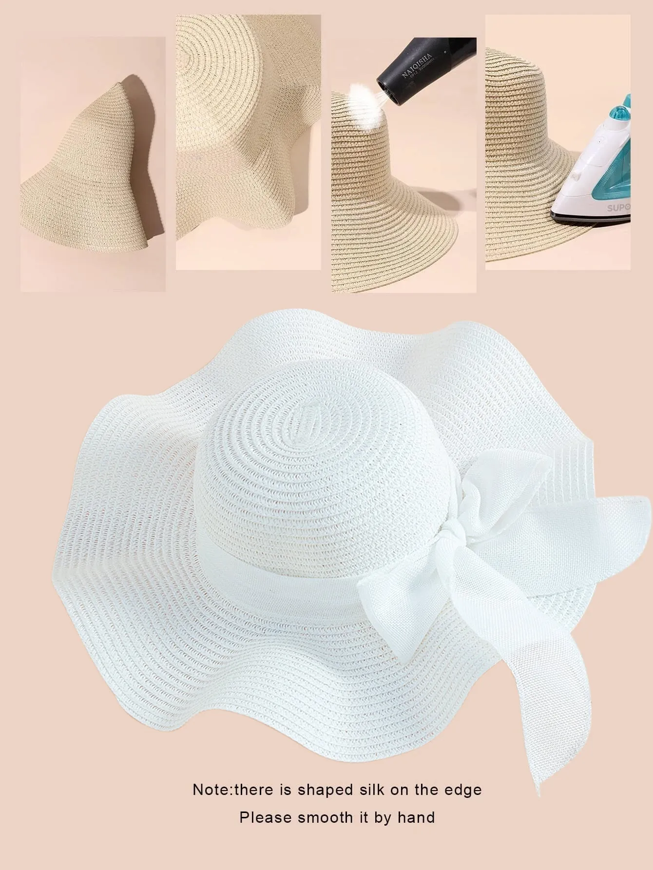 1pc Women Bow Decor Boho Straw Hat For Beach