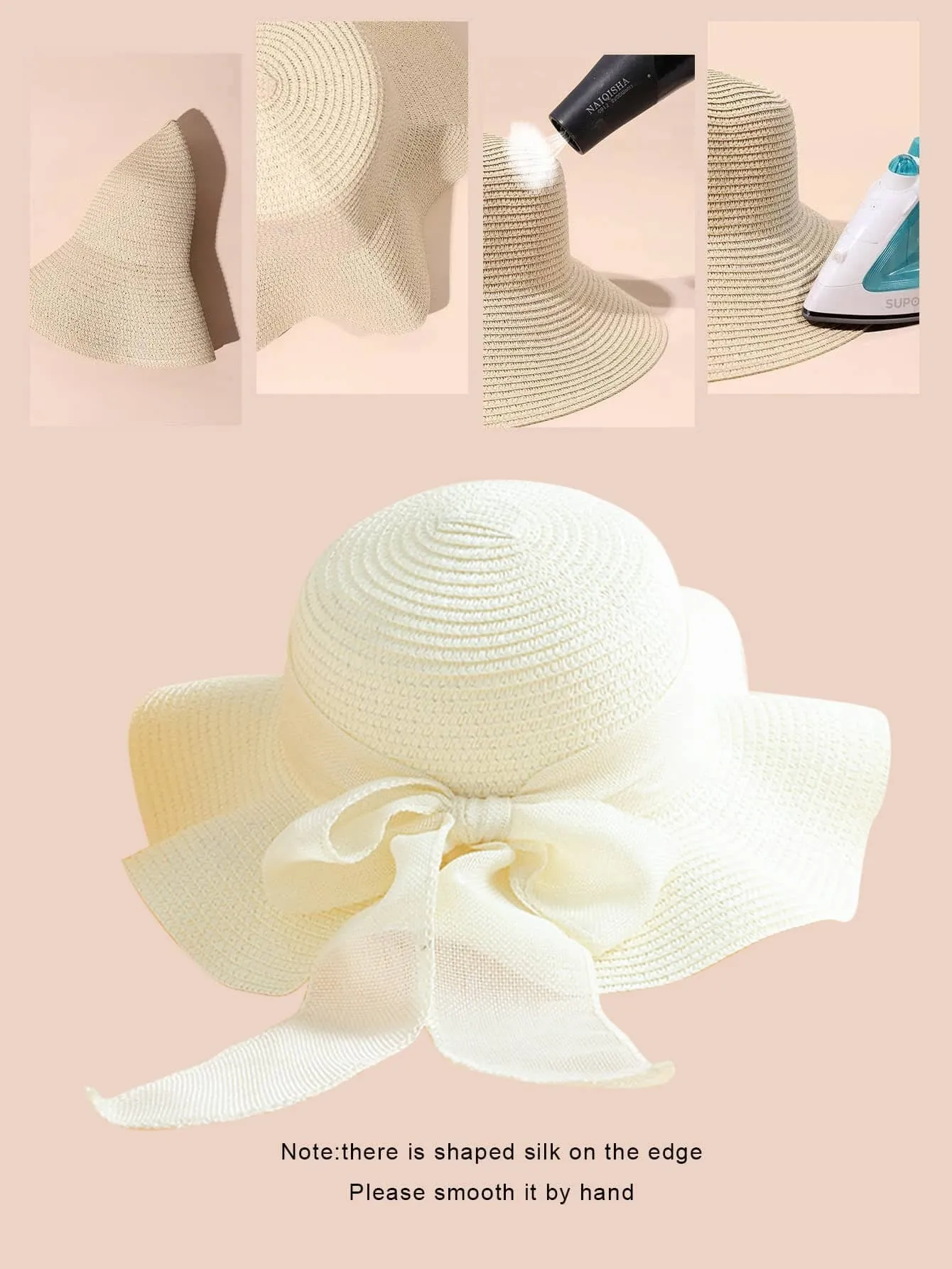 1pc Women Bow Decor Boho Straw Hat For Beach