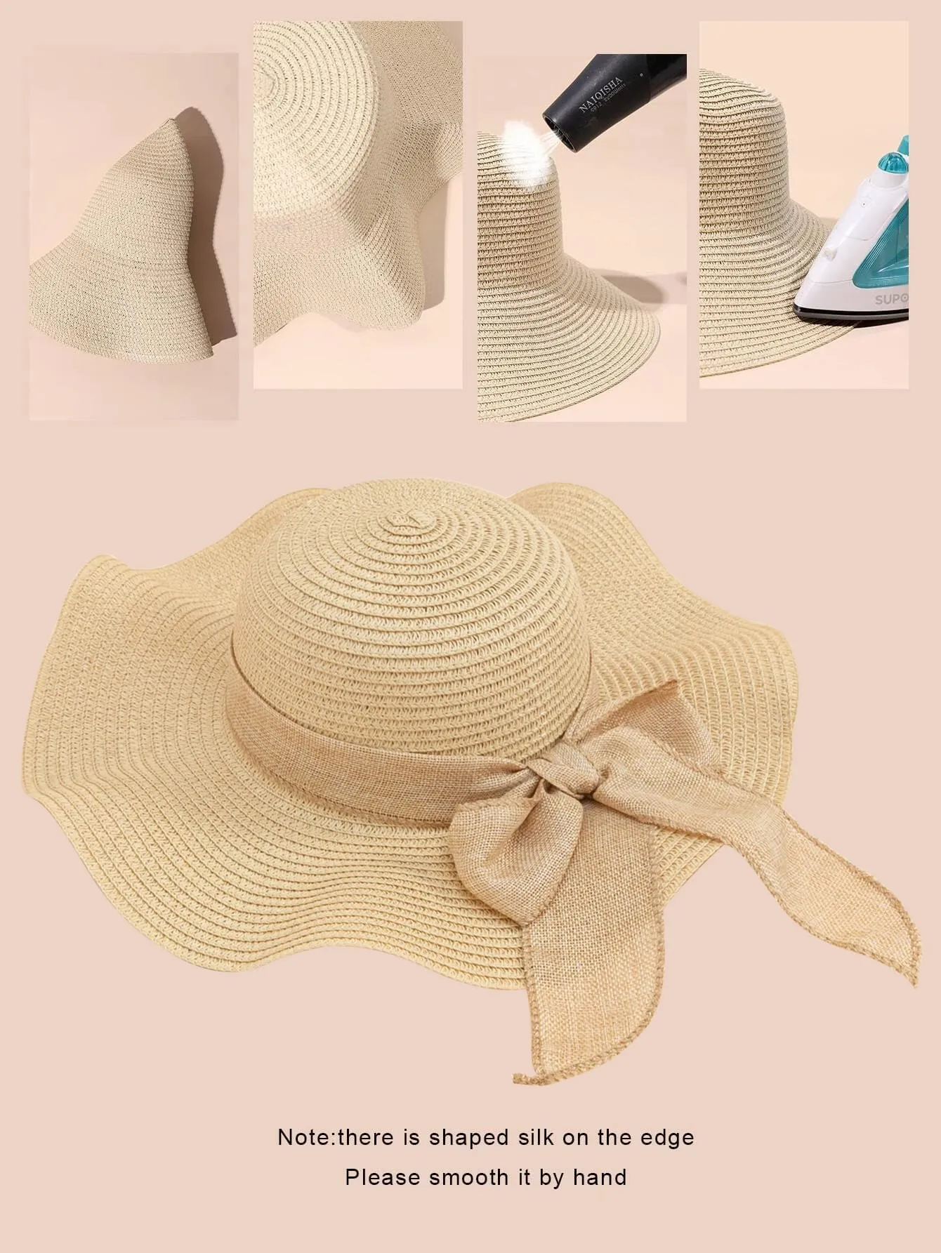 1pc Women Bow Decor Boho Straw Hat For Beach