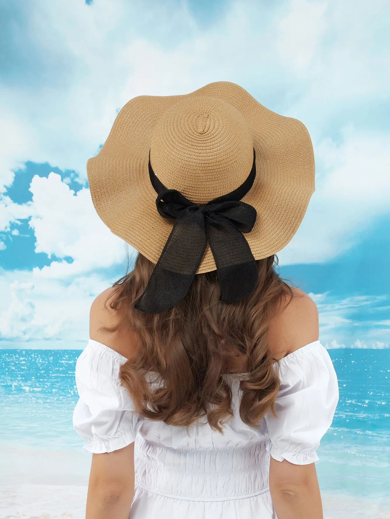 1pc Women Bow Decor Boho Straw Hat For Beach