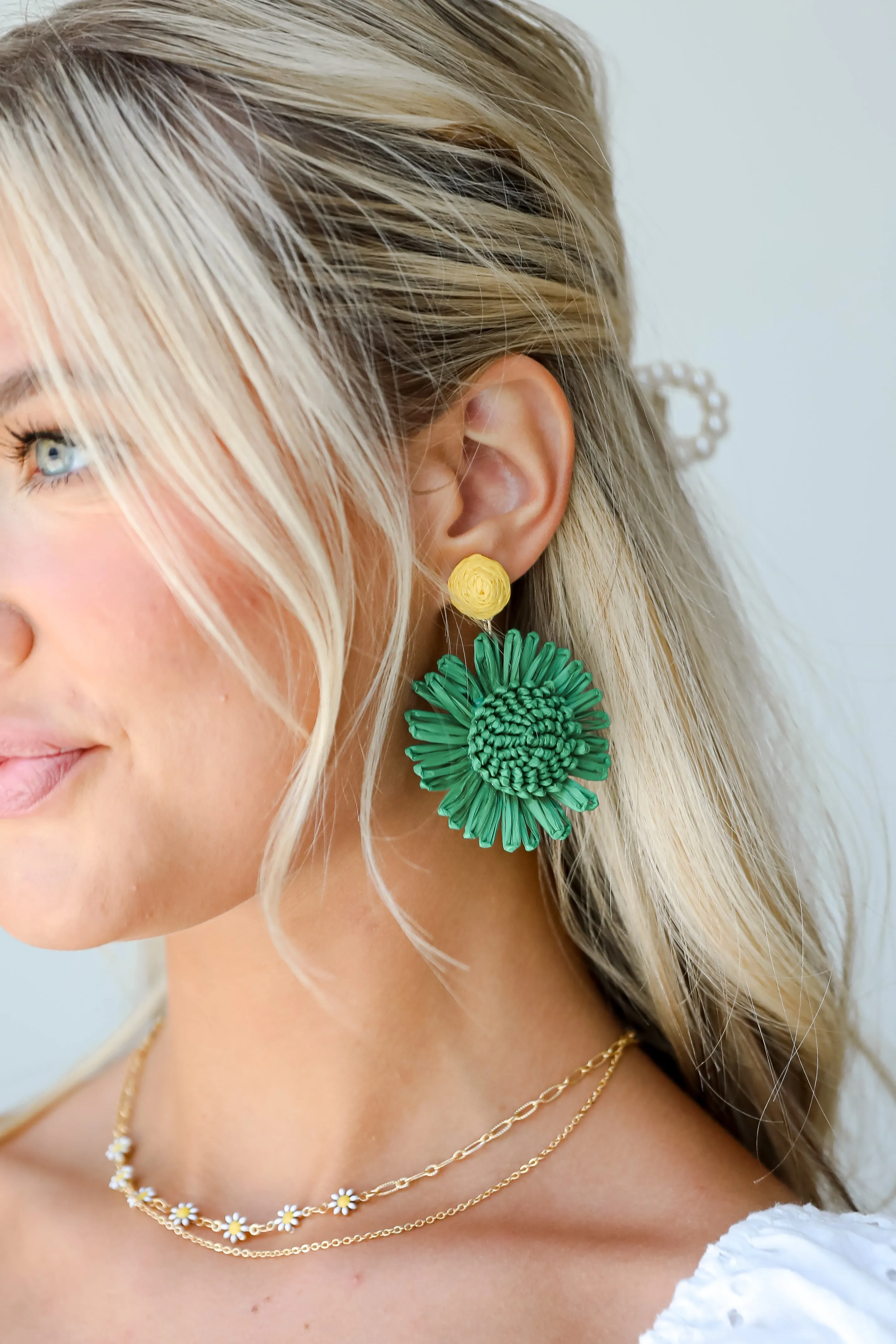 Abby Straw Flower Statement Earrings