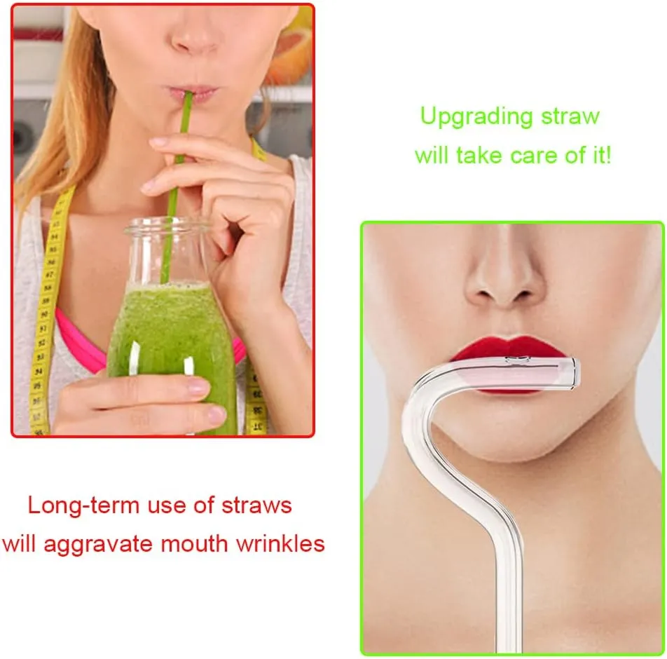 Anti Wrinkles Straw Set of 2 - Reusable Glass Drinking Straw with Brush Lipstick Protect Straw for Engaging Lips Horizontally