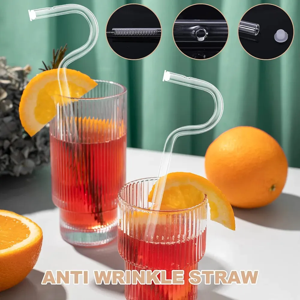 Anti Wrinkles Straw Set of 2 - Reusable Glass Drinking Straw with Brush Lipstick Protect Straw for Engaging Lips Horizontally