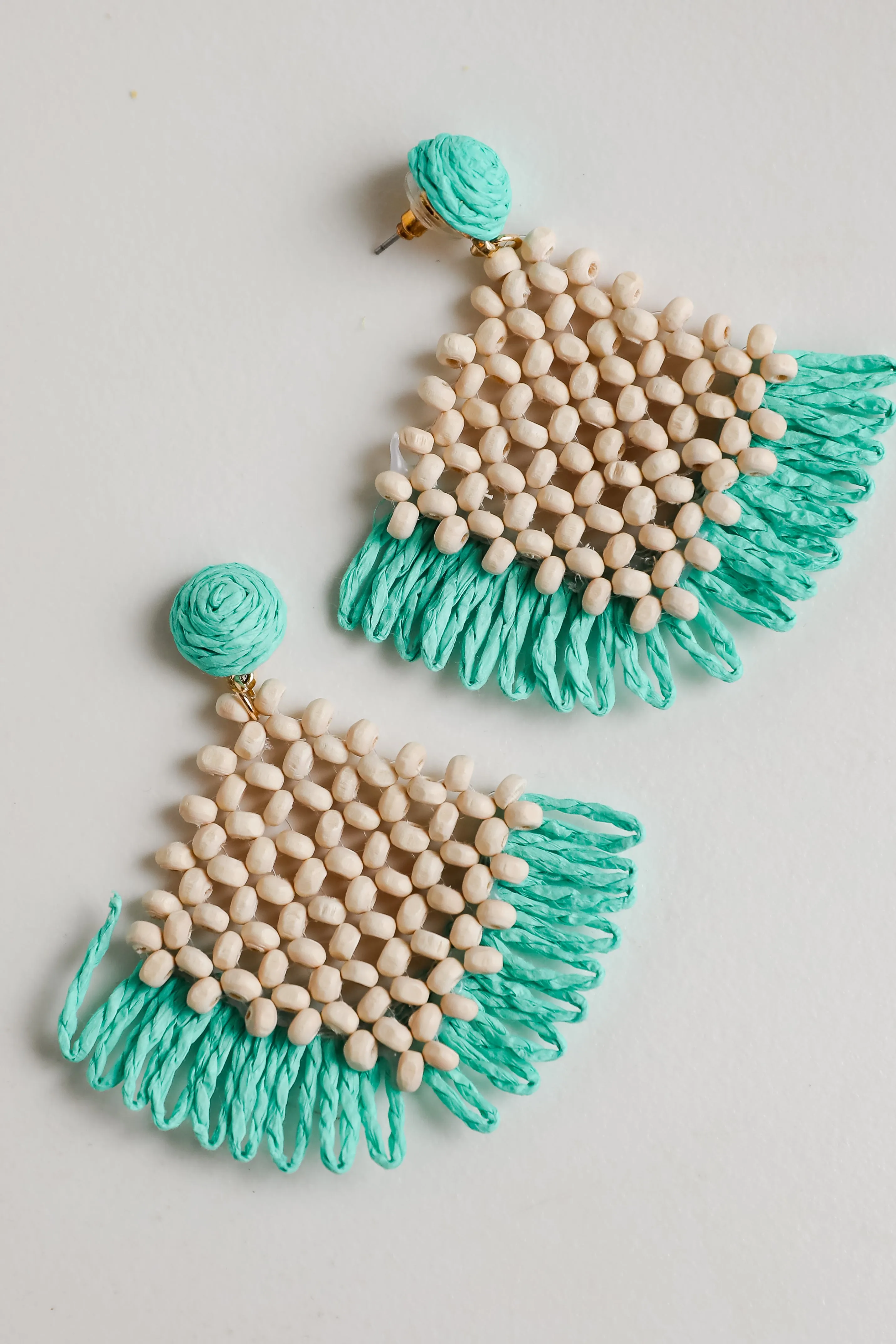 Bethany Teal Beaded Straw Statement Earrings