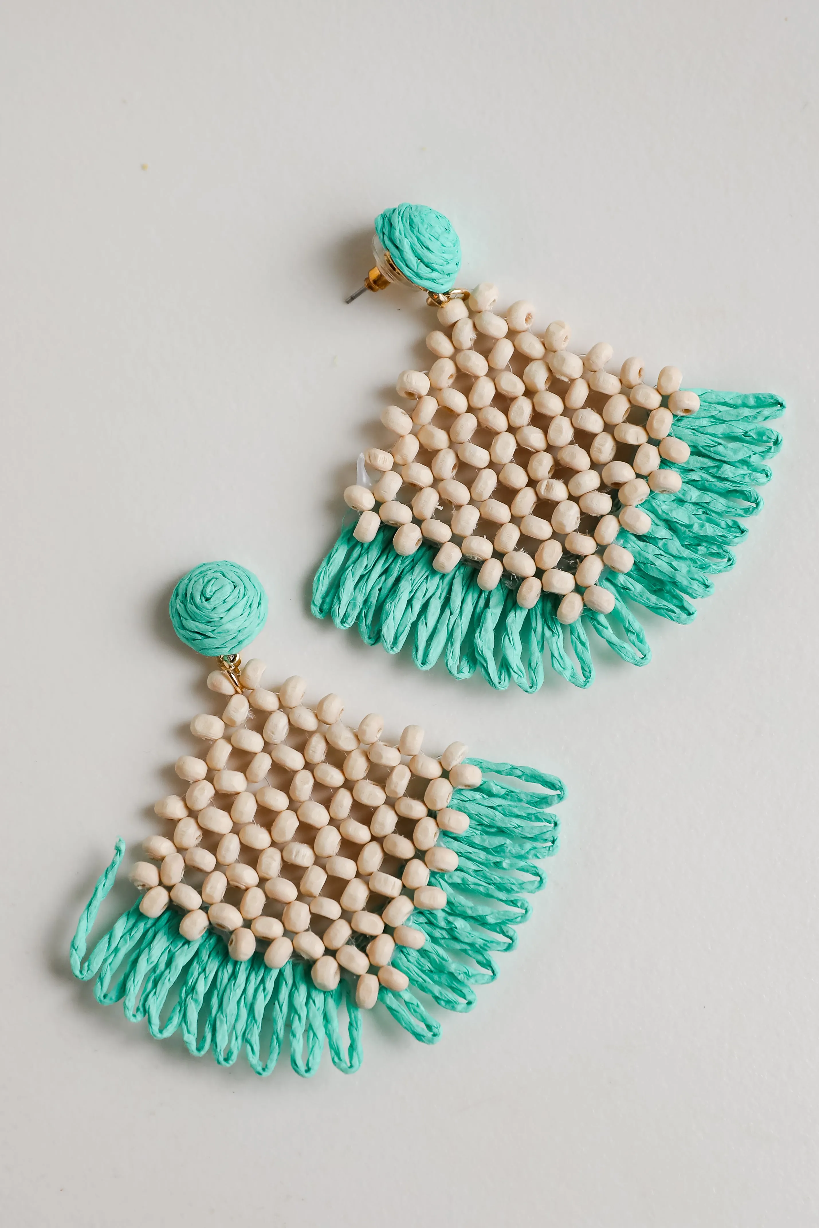 Bethany Teal Beaded Straw Statement Earrings