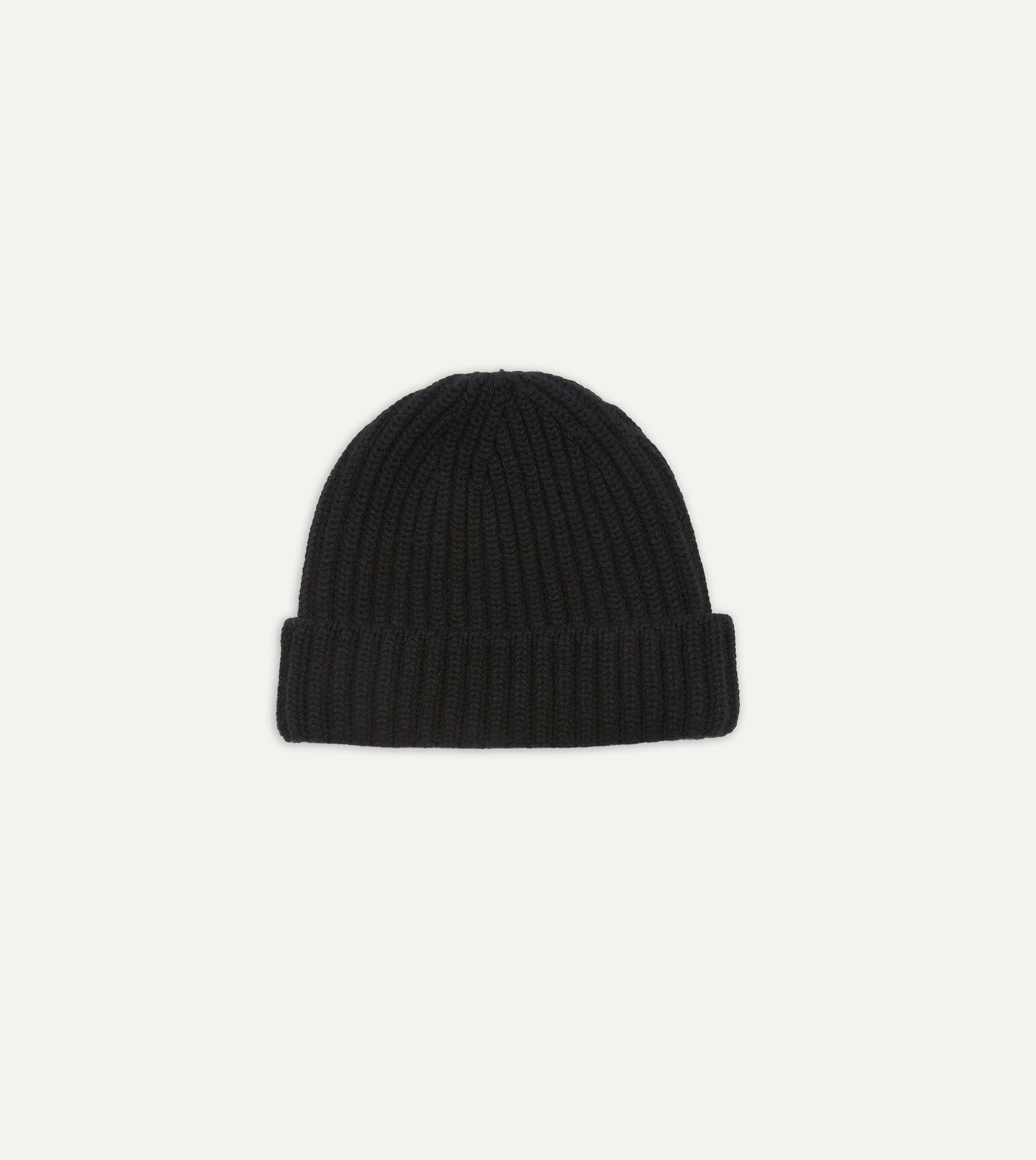 Black Cashmere Ribbed Knit Cap