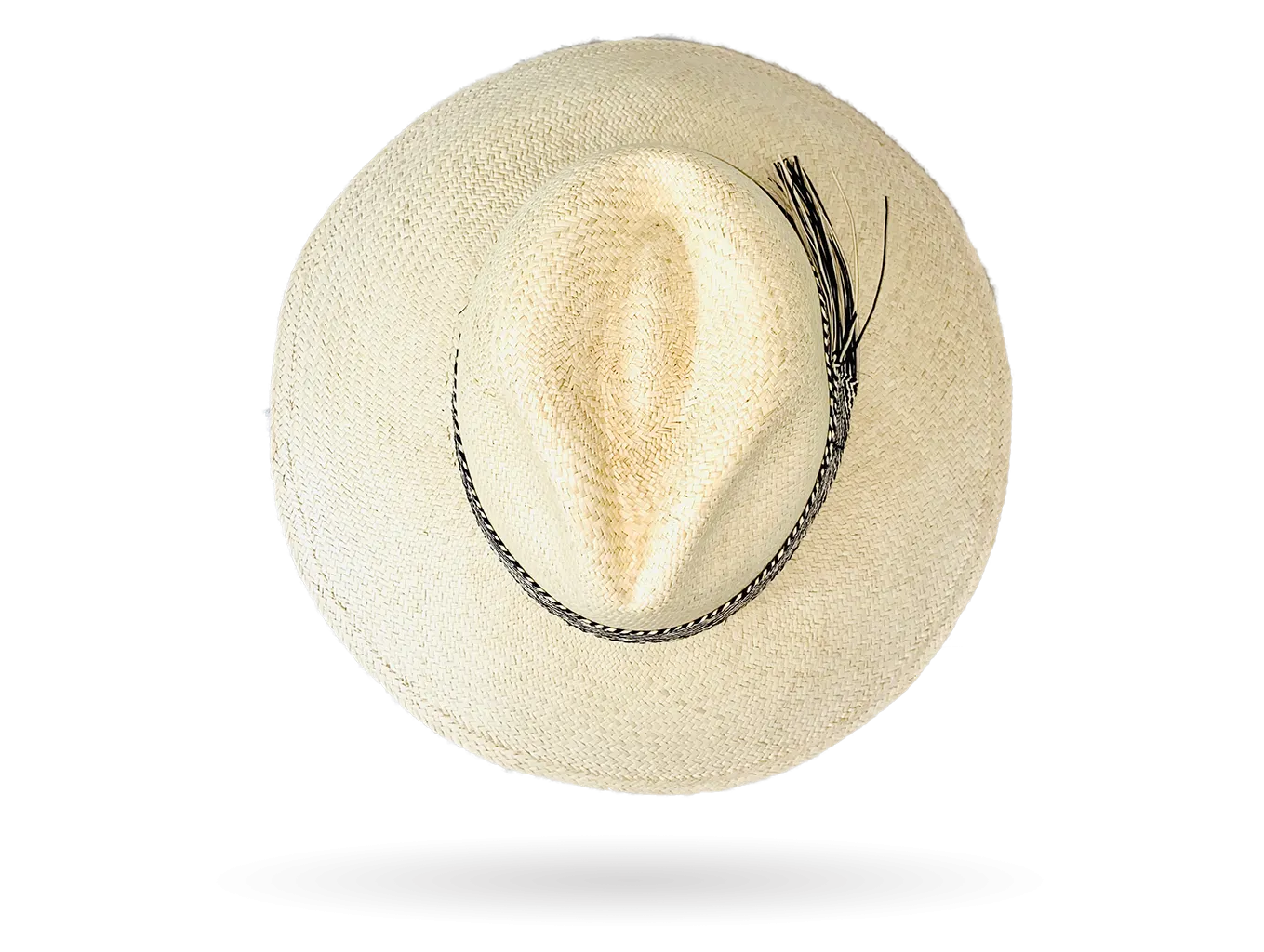 FINE 'URBAN' NATURAL PANAMA HAT DOWN WIDER BRIM (9CM) WITH HANDWOVEN FRINGED STRAW BAND