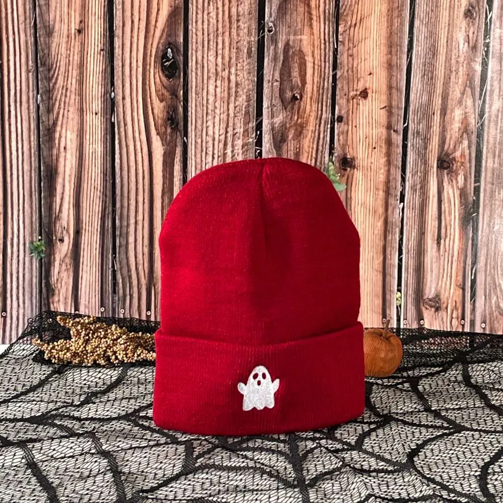 Spooky Ghost Cuffed Beanie - Halloween Ghost Beanie