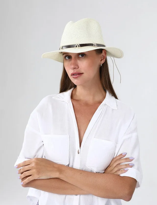 WOMEN'S STRAW SUN HAT WITH BROWN STRAP